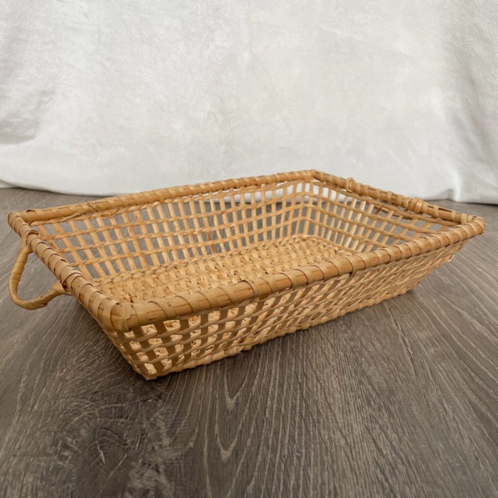 VTG Boho Rattan Straw Basket Tray with Two Side Handles